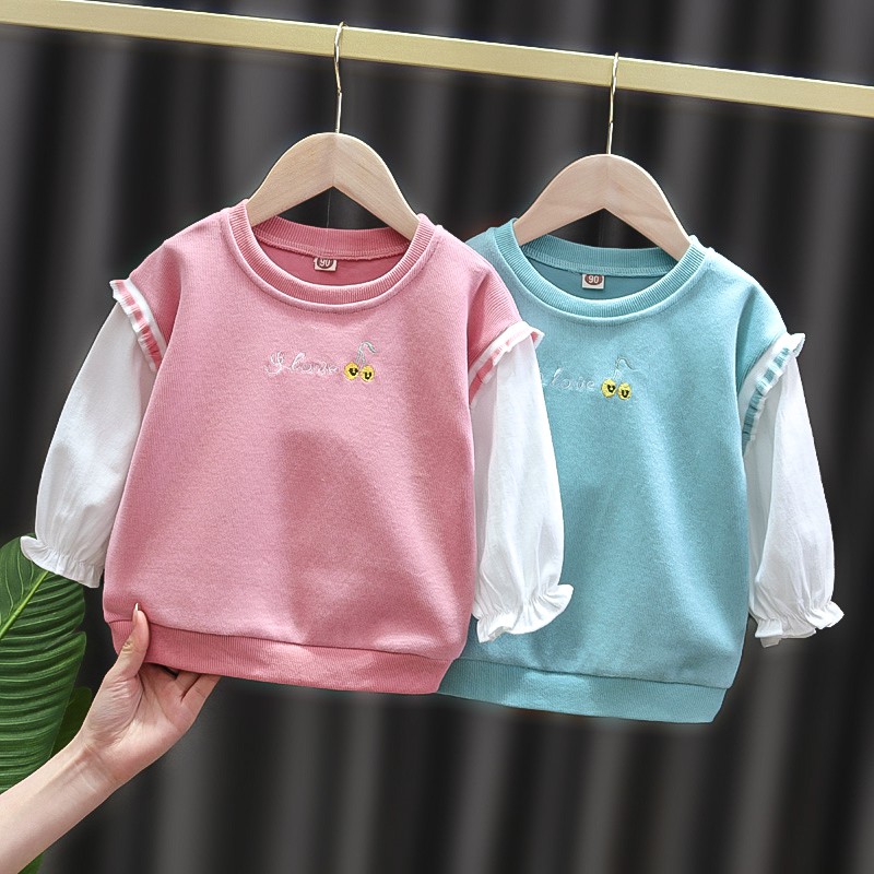 Áo Sweater Tay Dài Giả Nhiều Lớp Thời Trang Mùa Xuân Cho Bé Gái