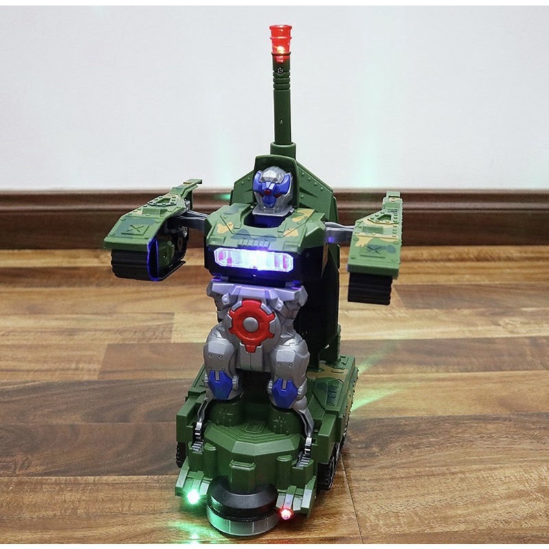 Đồ Chơi Trẻ Em Xe Tăng Biến Hình Robot Tự Động Có Đèn Và Nhạc