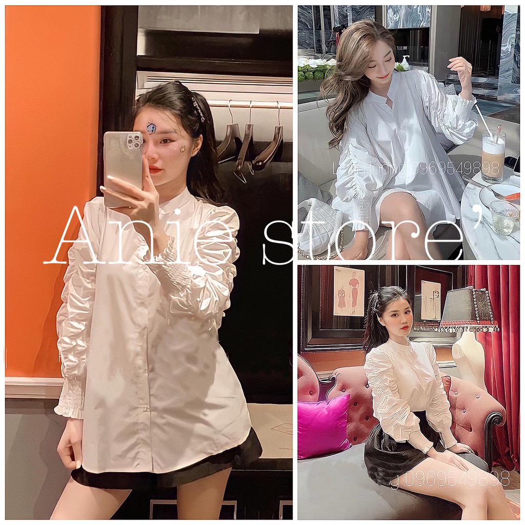 [Mã 11FASHIONSALE1 giảm 10K đơn 50K] Áo Sơ Mi Nữ Trắng Cổ Tàu 🦋FREESHIP🦋 Áo Sơmi Dài Tay Nhúm