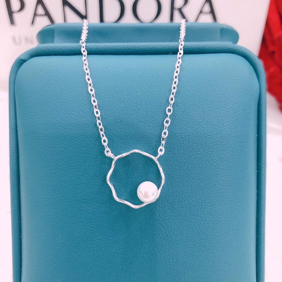 Dây chuyền nữ bạc ta hình vòng tròn sóng đính hạt trai, vòng cổ bạc cao cấp - Trang sức bạc Evasilver