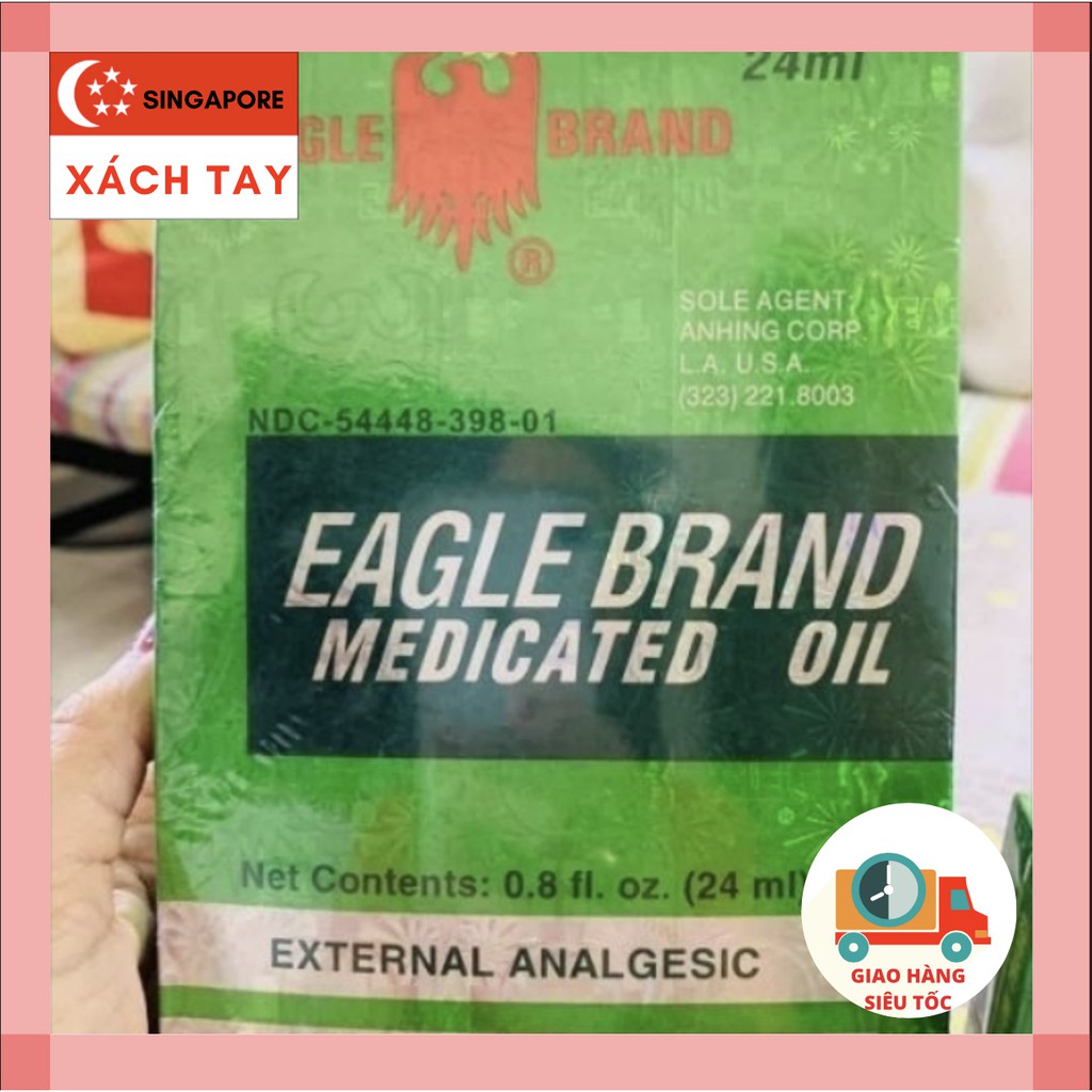 🇸🇬XÁCH TAY🇸🇬Dầu Gió Xanh Con Ó 2 Nắp 24ml SINGAPORE EAGLE BRAND MEDICATED OIL CHÍNH HÃNG