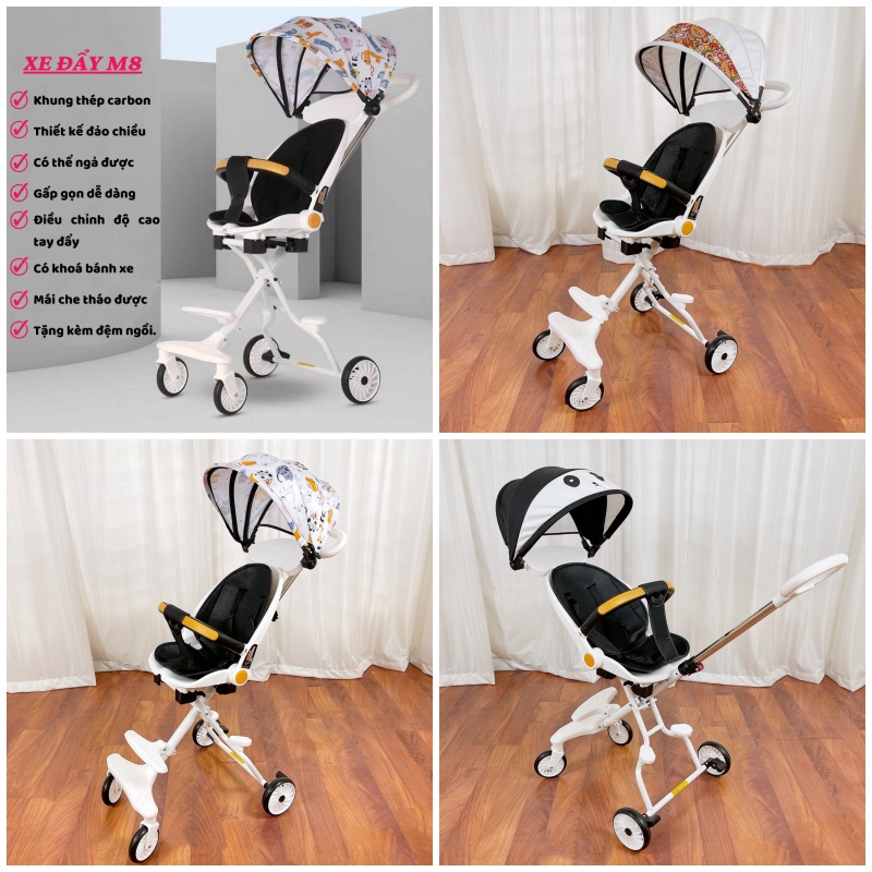 [BAO GIÁ SHOPEE] Xe đẩy gấp gọn cho bé ngả ngồi 2 chế độ có đảo chiều M8