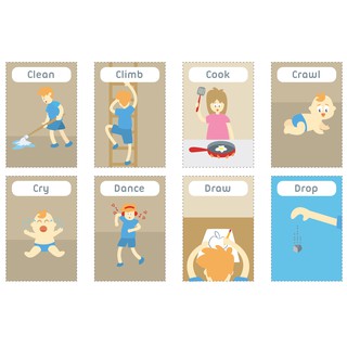 Combo thẻ học tiếng anh cho bé - Flashcard action verb