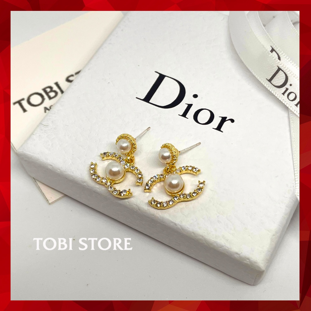 Bông tai nữ thương hiệu CC ngọc trai nhân tạo dáng thả nhỏ nhắn TB354 TOBI STORE