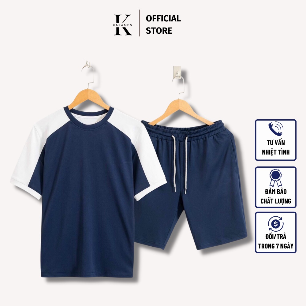 Bộ quần áo thể thao nam viền sọc mùa hè chất thun cotton co dãn 4 chiều KARAMAN