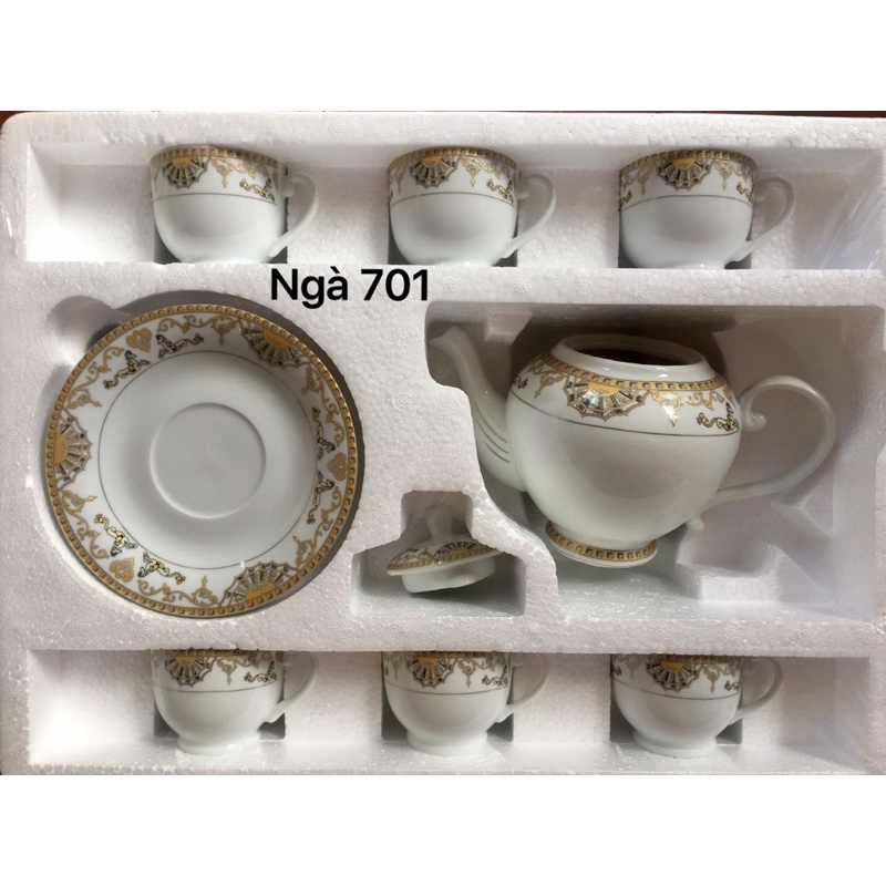 BỘ ẤM TÁCH TRÀ HOẠ TIẾT CỔ ĐIỂN 1bình 6ly kèm 6dĩa