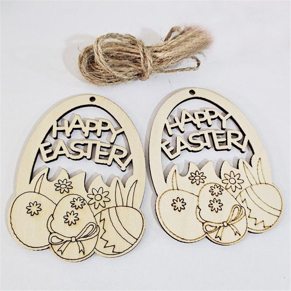 Set 10 Phụ Kiện Treo Trang Trí Bằng Gỗ Hình Thỏ Phục Sinh