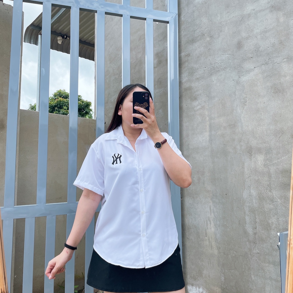 Áo sơ mi Bigsize CÔ NHỎ nữ có thêu NY cho nàng Chuppy girl mũm mĩm từ 60-100kg mặc vừa - SMNY