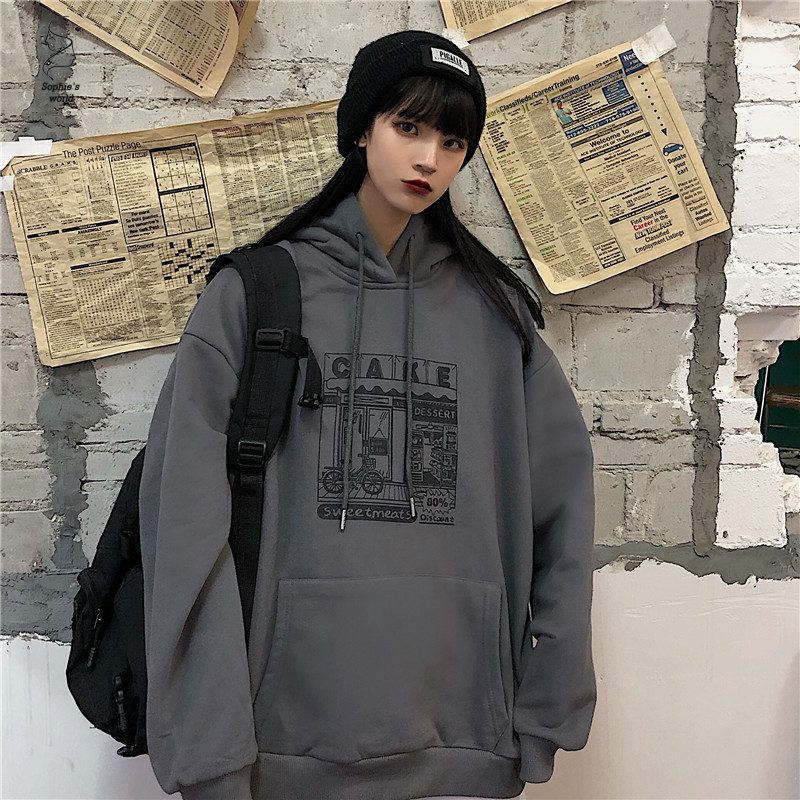 Áo hoodie dáng rộng in họa tiết hoạt hình cá tính cho nam và nữ