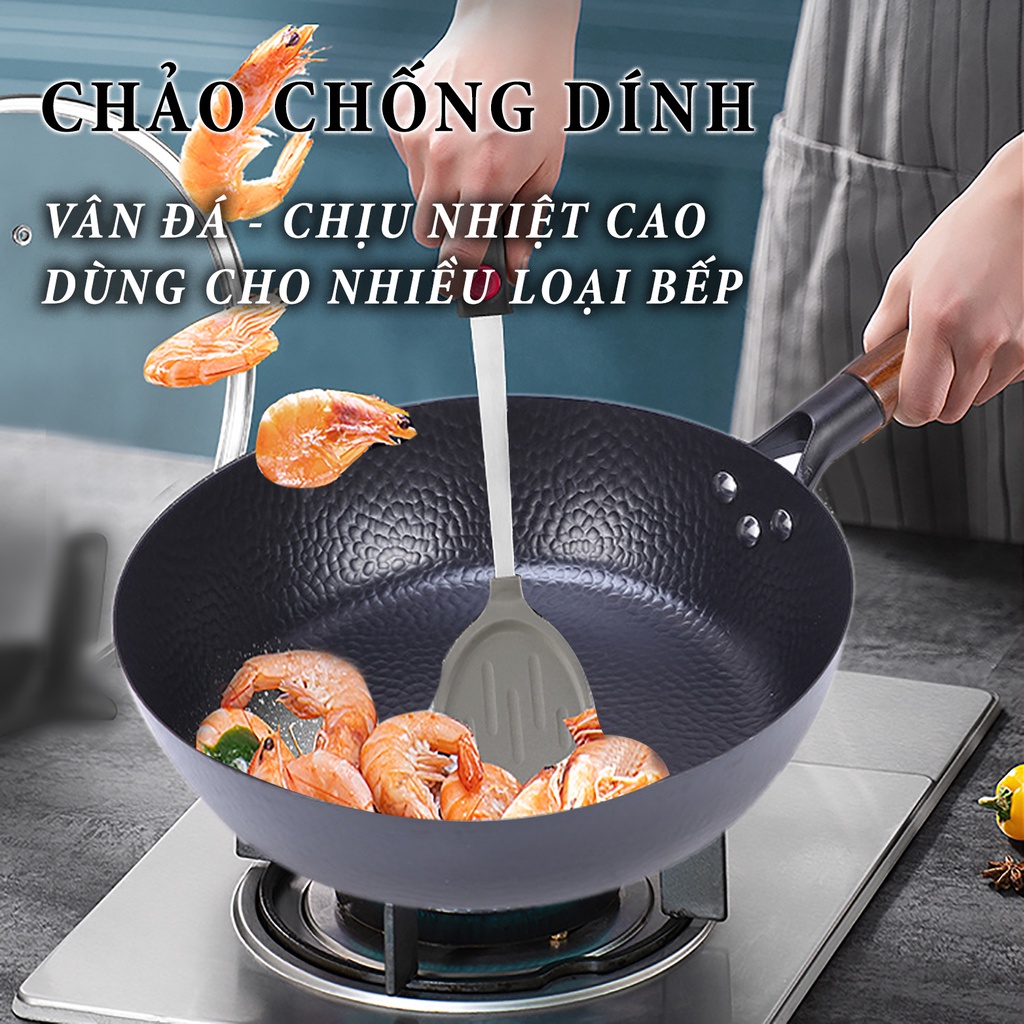 Chảo chống dính vân đá sâu lòng siêu bền, không lớp tráng men, an toàn cho sức khỏe