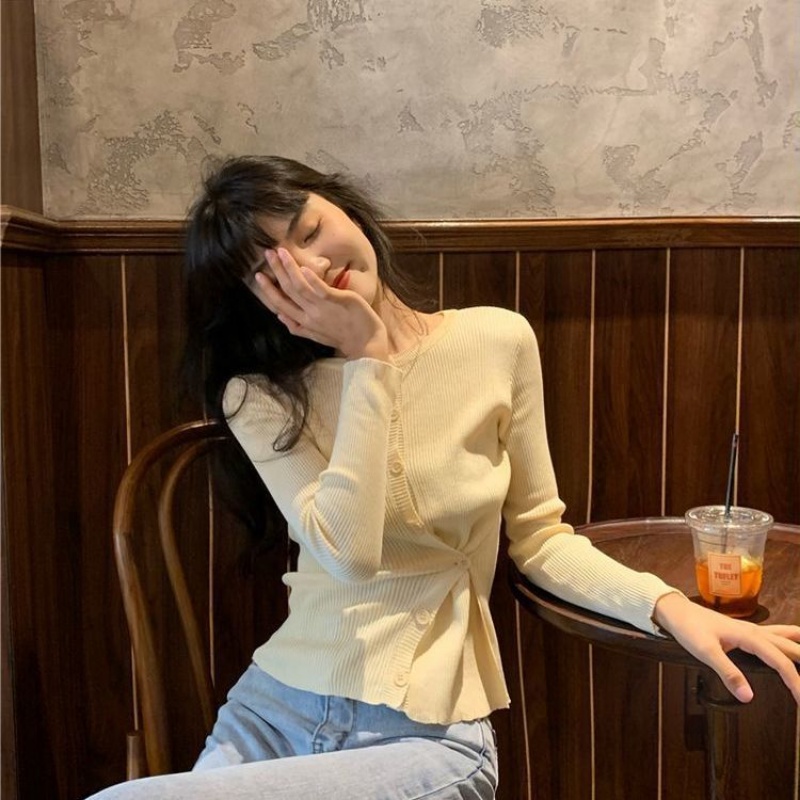 Áo Khoác Cardigan Dệt Kim Tay Dài Cài Nút Chéo Phong Cách Hàn Quốc Cổ Điển Thời Trang Mùa Thu Mới Cho Nữ