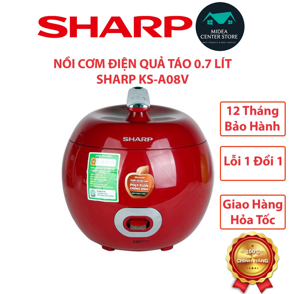 Nồi cơm điện quả táo mini 0,7 lít Sharp KS-A08V, lỗi 1 đổi 1, bảo hành 12 tháng