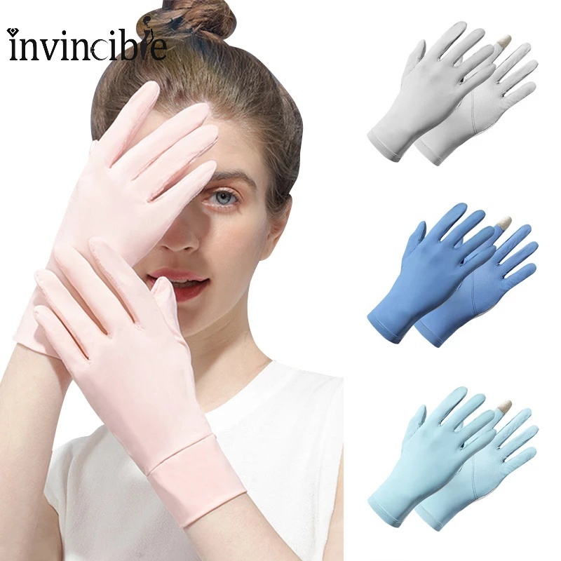 Găng Tay Lái Xe Hở Ngón Chống Trượt Bằng Lụa Lạnh Mỏng Thoáng Khí Chống Tia UV Đơn Giản Có Thể Chạm Màn Hình Cảm Ứng Cho Nữ
