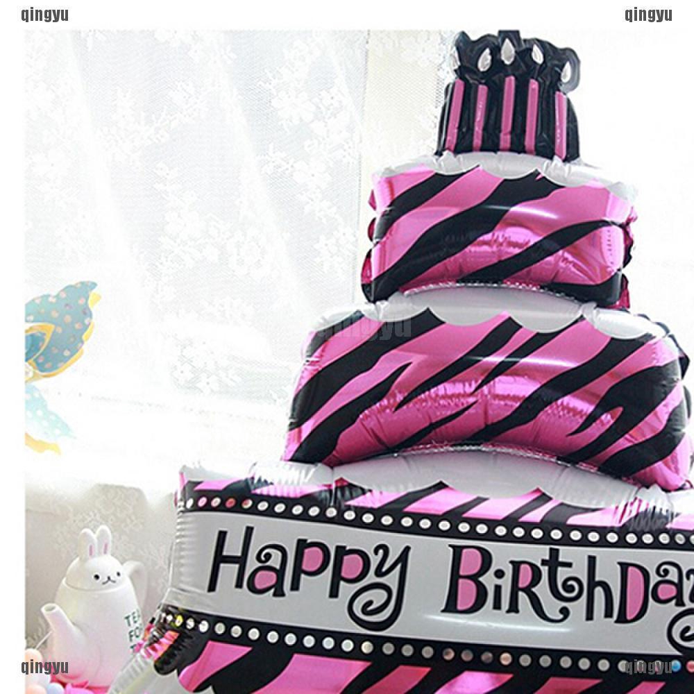 Bong Bóng Nhôm Hình Bánh Kem Chữ Happy Birthday Thời Trang