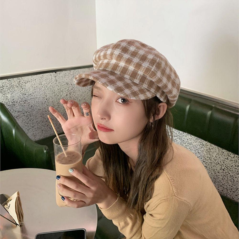 MXGOODS Mũ Beret Họa Tiết Kẻ Sọc Phong Cách Anh Quốc Đơn Giản Thời Trang Mùa Đông Cho Nữ