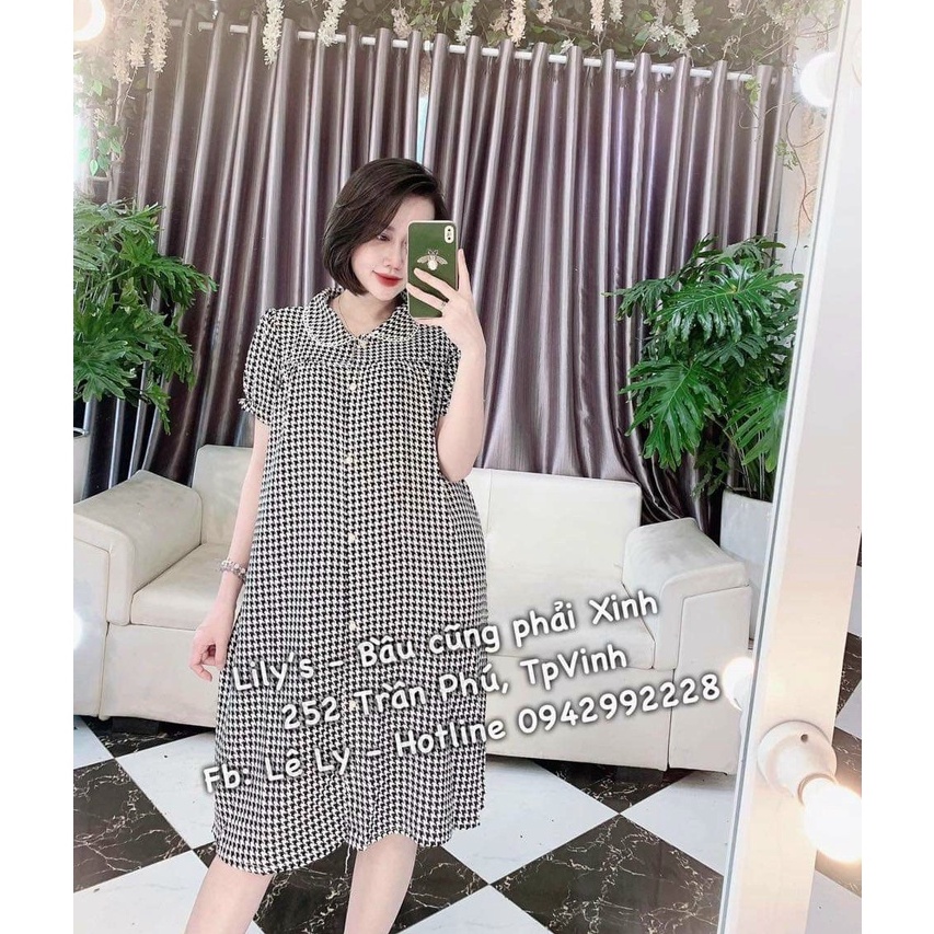 Váy bầu thời trang thiết kế M505 vải lụa hàn freesize Mom and baby