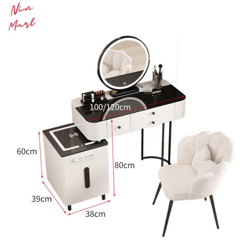 Bàn trang điểm Bàn phấn kèm gương và ghế phong cách Châu Âu đèn led cảm ứng 3 màu