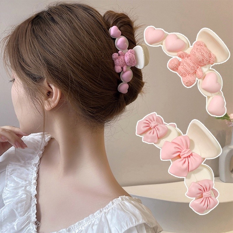 Kẹp Tóc Hình Gấu Hồng Đính Nơ Chống Trượt Dễ Thương Cho Nữ