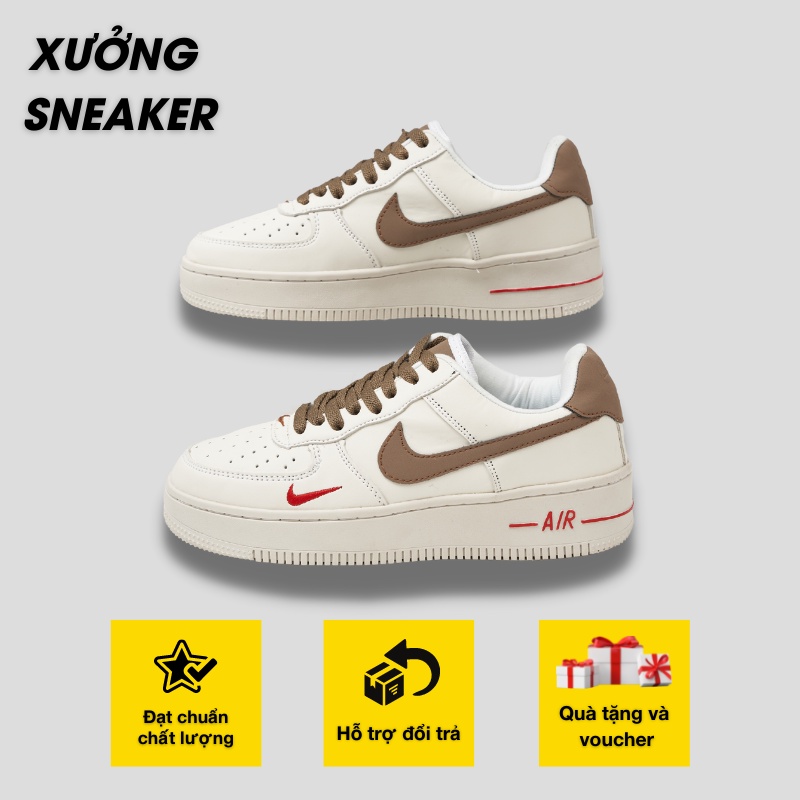 Giày Sneaker Ni.ke AF1 Trắng Vệt Nâu, Giày Thể Thao Nam Cổ Thấp