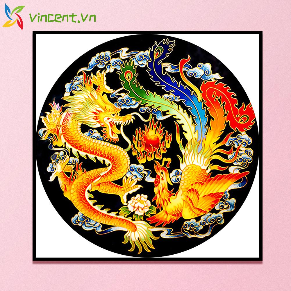 (canvas no printing) Tranh Thêu Chữ Thập Trang Trí Thủ Công 11CT Hình Phượng Hoàng Rồng Phượng