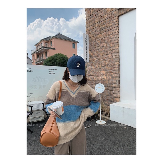 MỚI Áo len sọc ngang cổ chữ V thời trang nữ áo sweater nữ