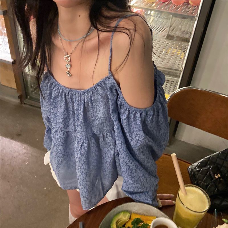 Áo Hoa Trễ Vai Dài Tay Thời Trang Pháp Sành Điệu Dành Cho Nữ