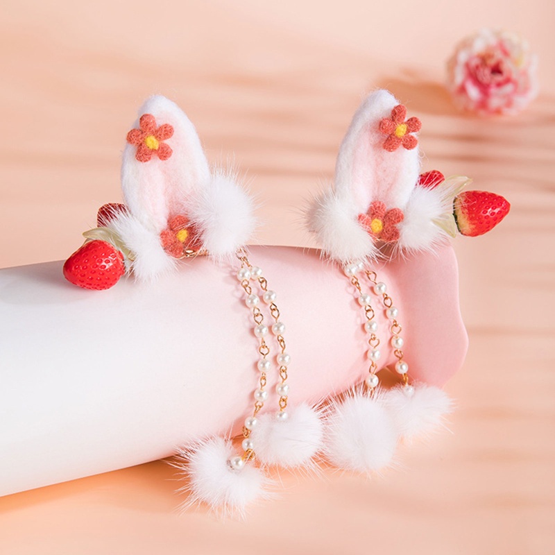 Kẹp Tóc Tua Rua Hình Tai Thỏ / Dâu Tây Đáng Yêu Dành Cho Nữ