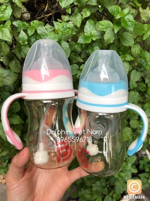 [Mua 1 tặng 1] Bình sữa tay cầm 180ml Dolphin + tặng theo núm