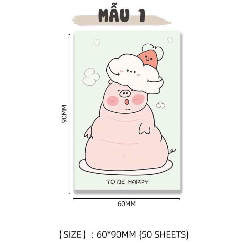 Tập 50 tờ giấy note ghi chú check list họa tiết động vật dễ thương 9x6cm GCG01