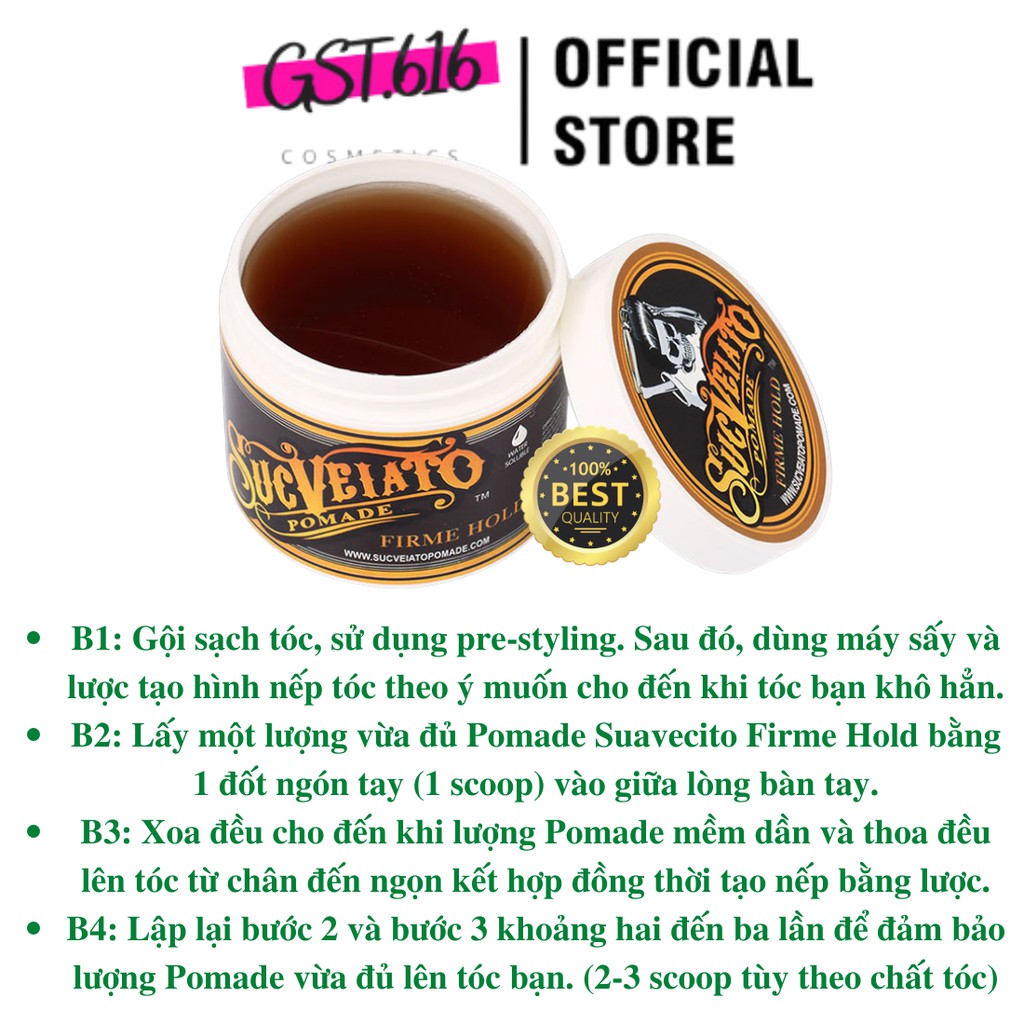 Sáp vuốt tóc nam tạo kiểu tóc Suavecito Firme Hold Pomade siêu cứng giữ nếp