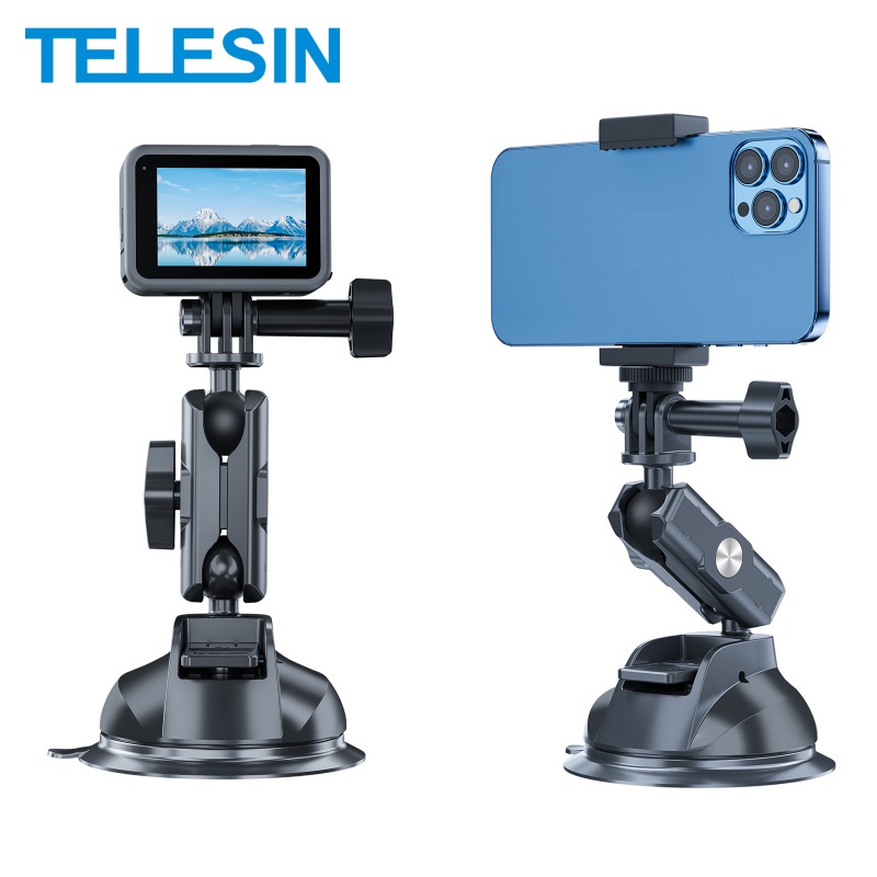 Telesin Giá Đỡ Điện Thoại Xoay 360 Độ Có Cốc Hút Chuyên Dụng Cho Xe Hơi° Bộ Chuyển Đổi 1 / 4 Cho GoPro Insta360 Osmo Action SJCAM Điện Thoại