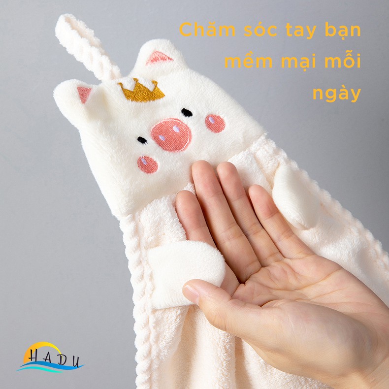 Khăn lau tay nhà bếp dễ thương có móc treo cao cấp cotton siêu mềm mại an toàn với da tay siêu thấm hút HADU