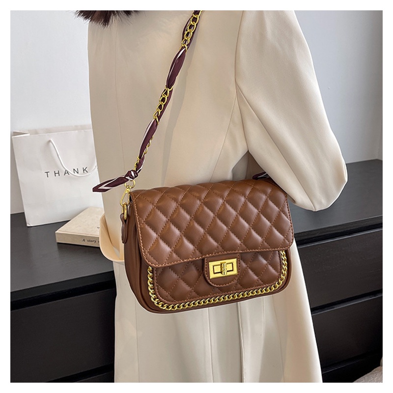 Túi xách nữ đeo vai và chéo trần trám MUNGA da mềm size 23 nhiều ngăn  dây xích phối vải TMG02