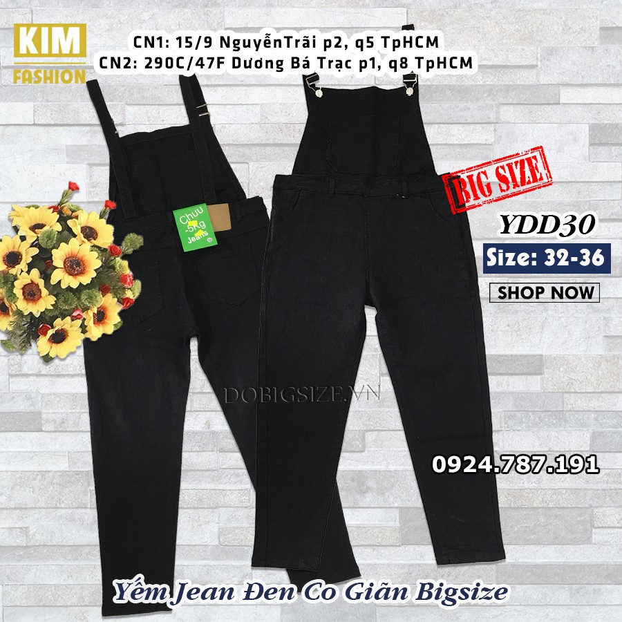 Quần yếm Jean Đen Dài Bigsize Co Giãn YDD30 size 32-36