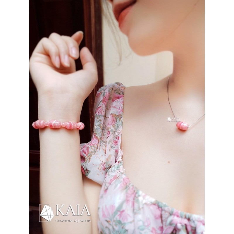 Dây chuyền lu thống Đào Hoa (Rhodochrosite)viên đá của Tình Yêu - KAIA