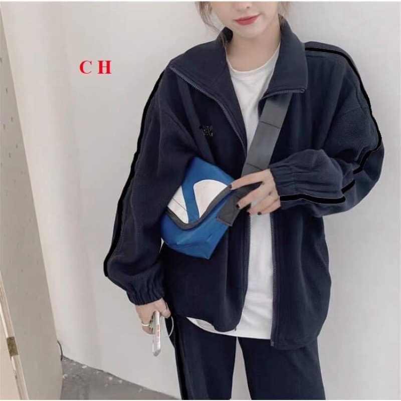 Sét Bộ NẼ chạy rót Ullzang khoá kéo Đồ mặc nhà nữ thu đông UnisexNỉ cotton loại 1 dày dặn, giữ nhiệtForm &lt;60kg