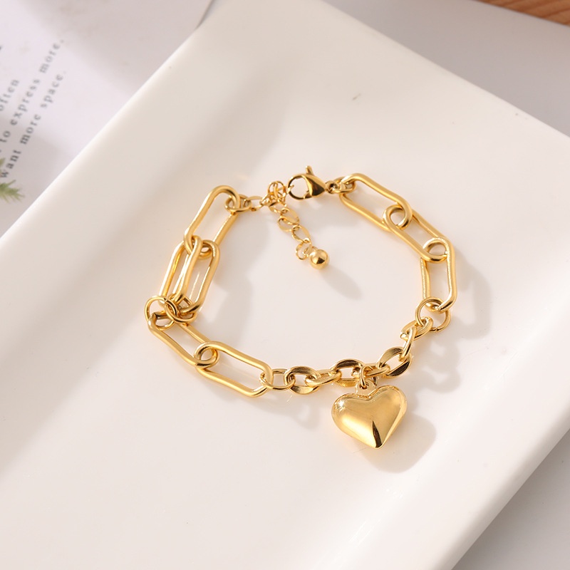 Vòng tay chuỗi thép titan 18k dày mặt hình trái tim phong cách âu mỹ thời trang dành cho cặp đôi