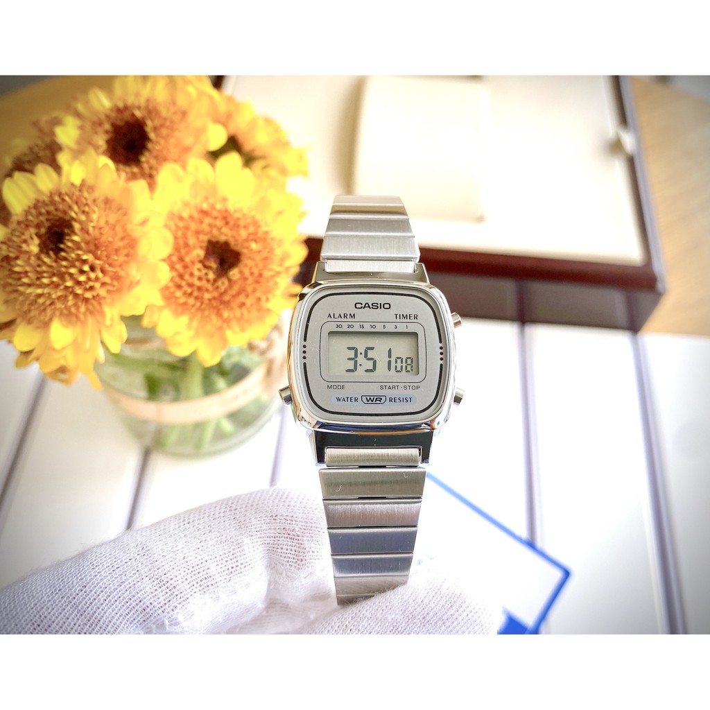 Đồng hồ Casio Nữ LA670WA - 7DF mặt kính phủ màu bạc trắng classic