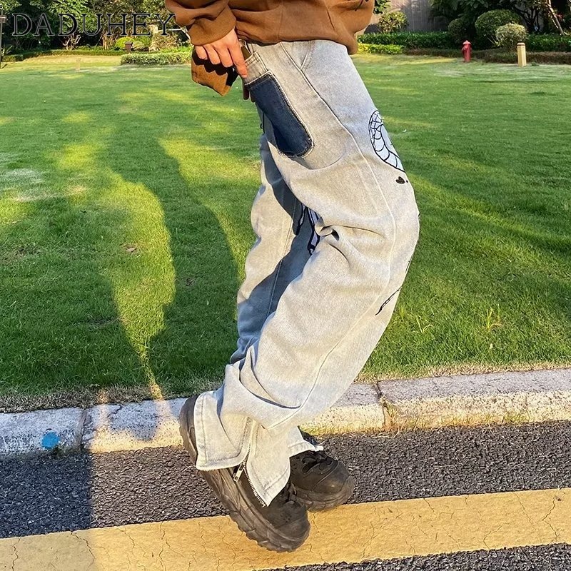 DaDuHey American Street Retro Washed Butterfly Embroidered Jeans Men 'S And Women 'S High Street Fashion Brand Casual Pants