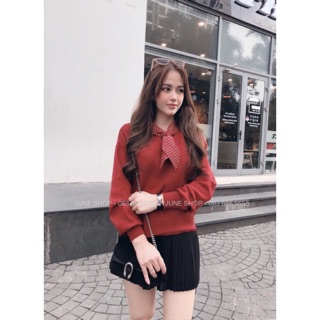 Áo len nữ kiểu cổ nơ chấm bi 💋 ảnh thật clip💋 full màu