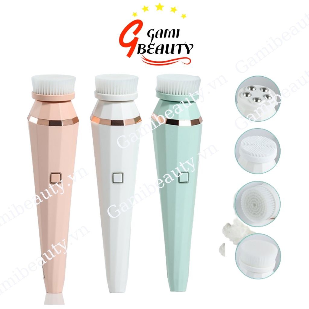 Máy rửa mặt cầm tay cao cấp chăm sóc và massage mặt với 4 đầu cọ GAMI BEAUTY