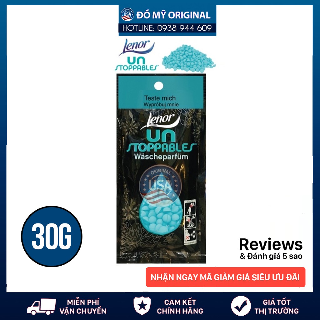 Hạt xả vải Downy Lenor Unstoppables gói 30g Hàng Nhập Mỹ Hương Nước Hoa Giữ Hương Thơm Lâu Cực Kỳ Tiện Lợi