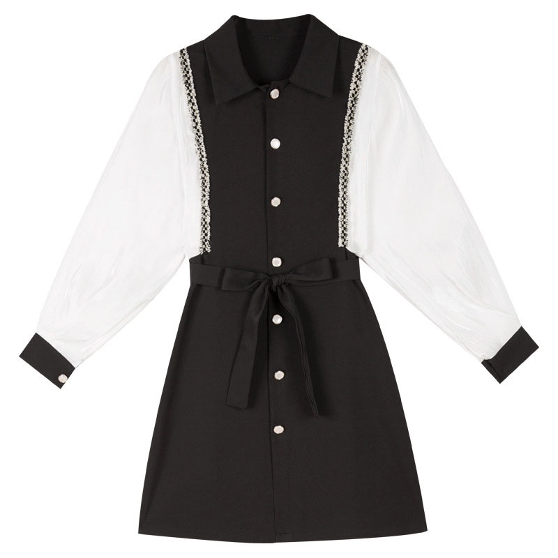 IELGY   Đầm Đen Tay Dài Dáng Ôm In Họa Tiết Thời Trang Sang Trọng Cho Nữ