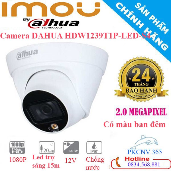 Camera IP Full-Color 2MP Dome DAHUA DH-IPC-HDW1239T1P-LED-S4 CÓ MÀU HÀNG CHÍNH HÃNG