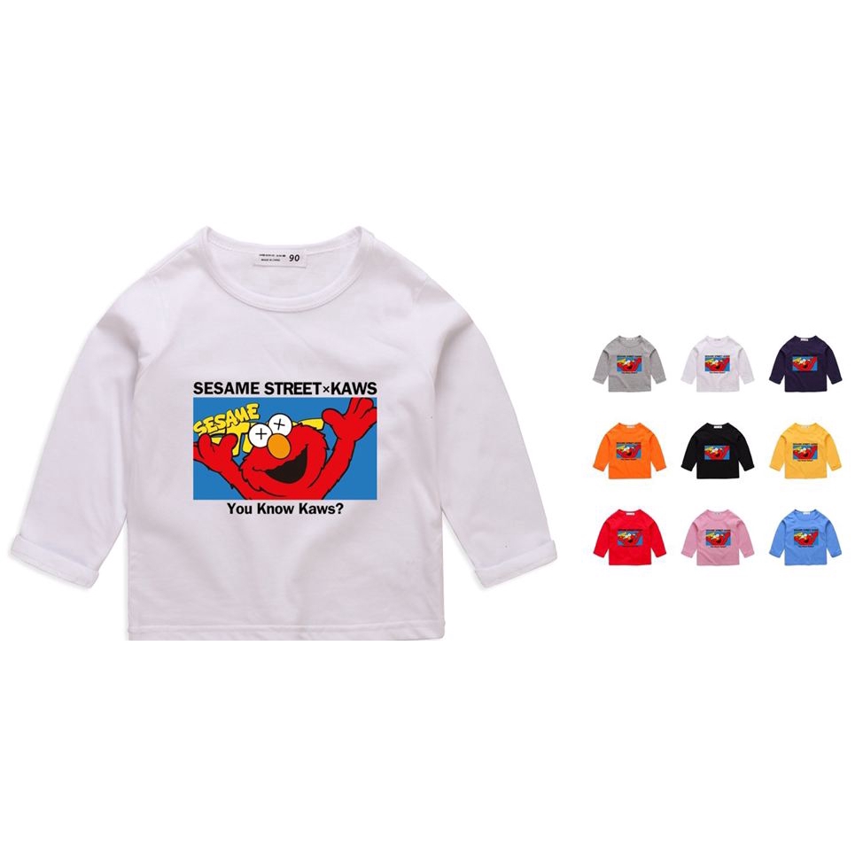 Áo Thun Cotton Tay Dài In Hoạt Hình Sesame Street 1 9 Màu Lựa Chọn