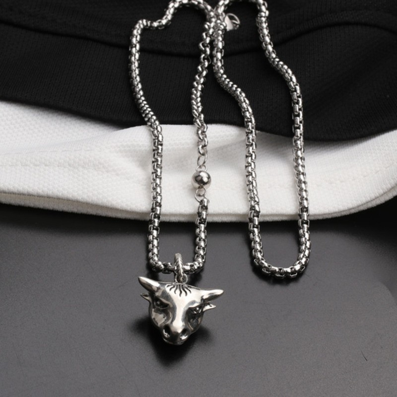vòng cổ Thép Titan Mặt Đầu Bò Phong Cách Hip Hop Đường Phố