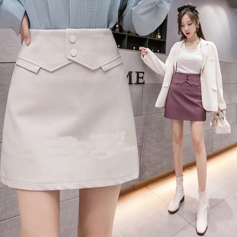 chân váy chữ a vạt bụng dáng ngắn trẻ trung