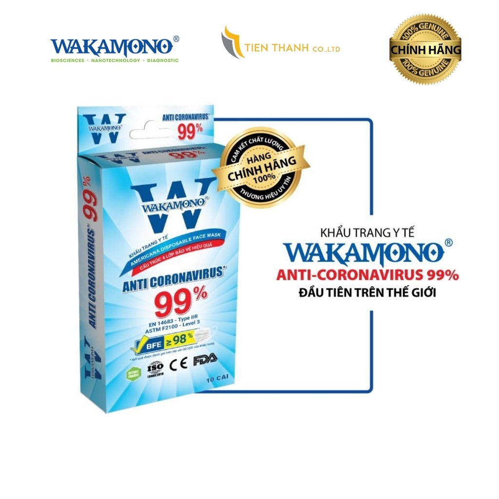 Khẩu trang y tế Wakamono chính hãng (4 lớp, hộp 10 cái)