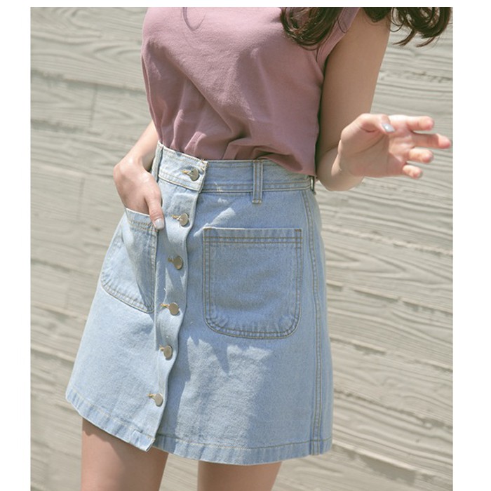 Chân váy jean cúc trước