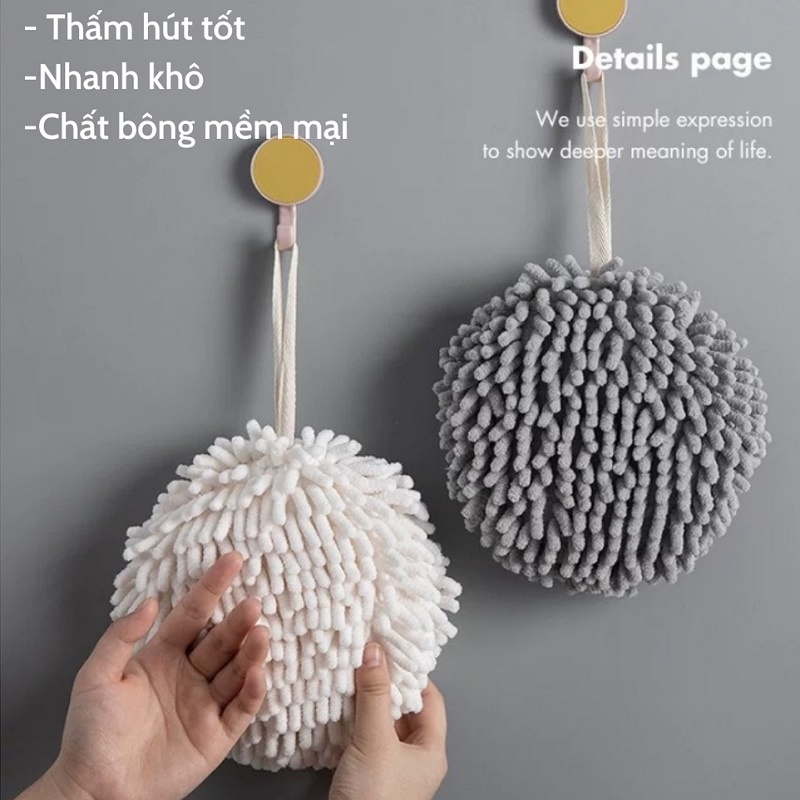 Khăn Lau Tay Nhà Bếp Thấm Hút Tốt Nhanh Khô Tiện Dụng Hình Bông Tròn - Tặng 1 Móc Dán Tường